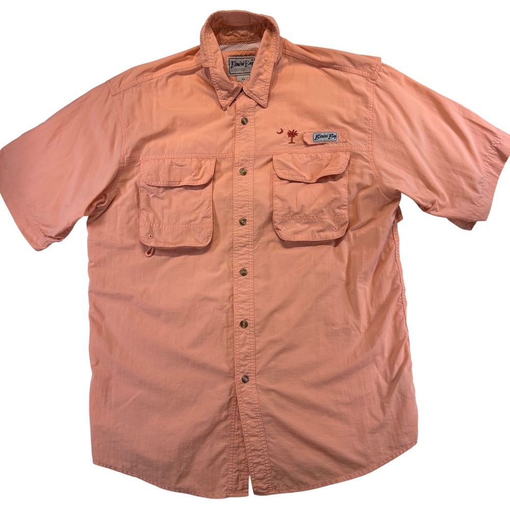 Bimini Bay Gorpcore Fishing‎ Shirt Large Nylon Coastal Utility Palmetto Coral